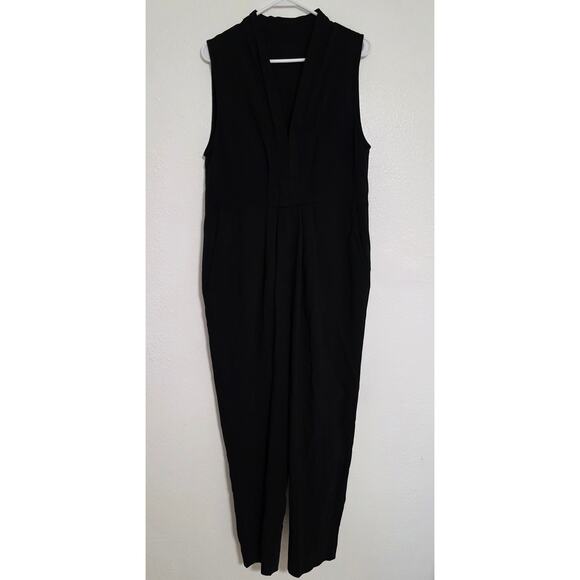 A.L.C. ​Tie Front Jumpsuit Sleeveless Crepe V-Neck Tapered One Piece Plunge - Picture 2 of 9